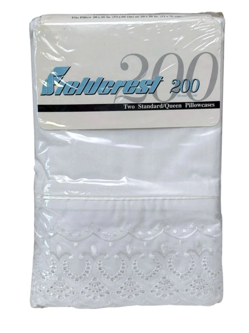 Fieldcrest Princess Lace Pillowcases Pair White Standard Eyelet New Old Stock